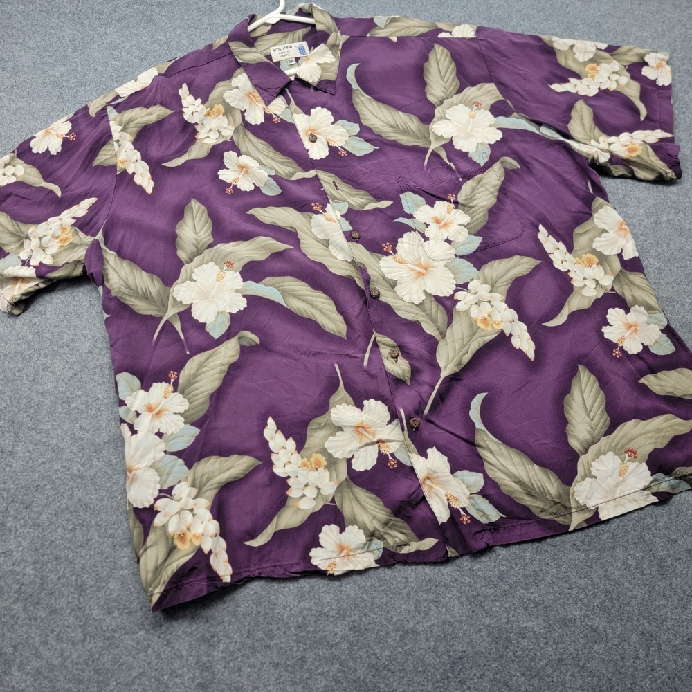 Iolani Mens  3XL Tropical Floral Short Sleeve Hawaiian Shirt Purple flower USA